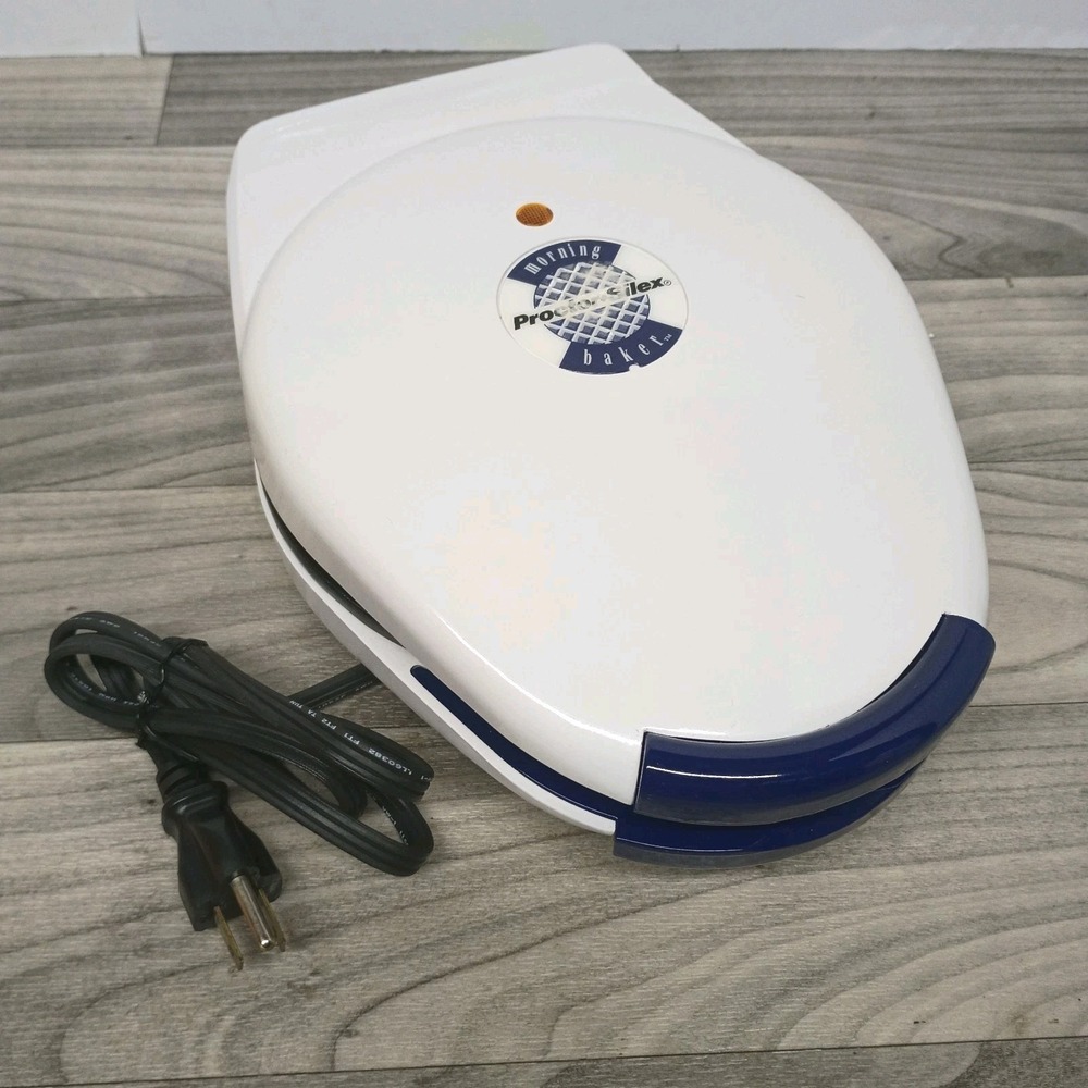 Proctor Silex Morning Baker Waffle Maker Non-Stick 26500 White Blue TESTED